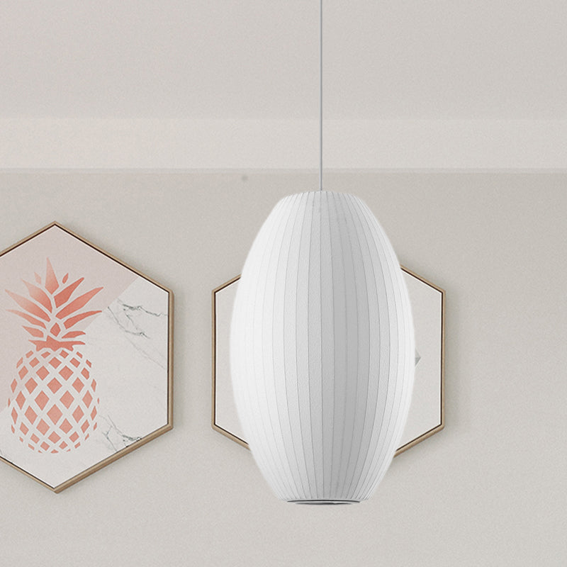 Cigar Suspension Pendant Contemporary Fabric 1 Light White Hanging Ceiling Light, 6.5"/12"/14" Wide