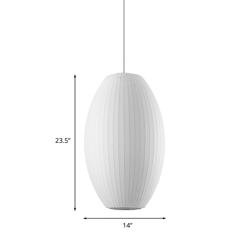 Cigar Suspension Pendant Contemporary Fabric 1 Light White Hanging Ceiling Light, 6.5"/12"/14" Wide