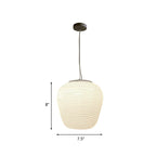 Cocoon Pendant Ceiling Light Post Modern Ribbed Glass 1 Light White Hanging Light