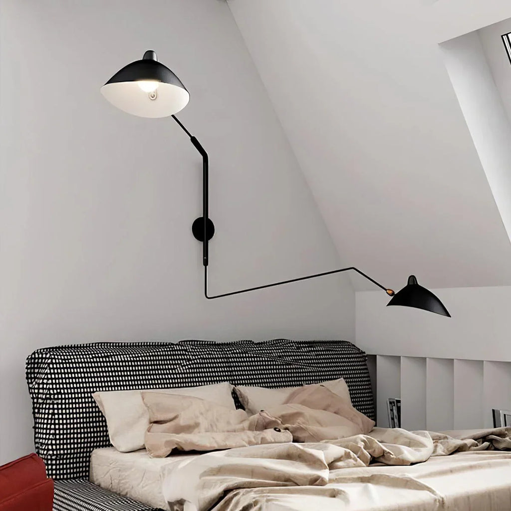 Designer wall lamp with double arm – adjustable wall light for living room, office, or bedroom