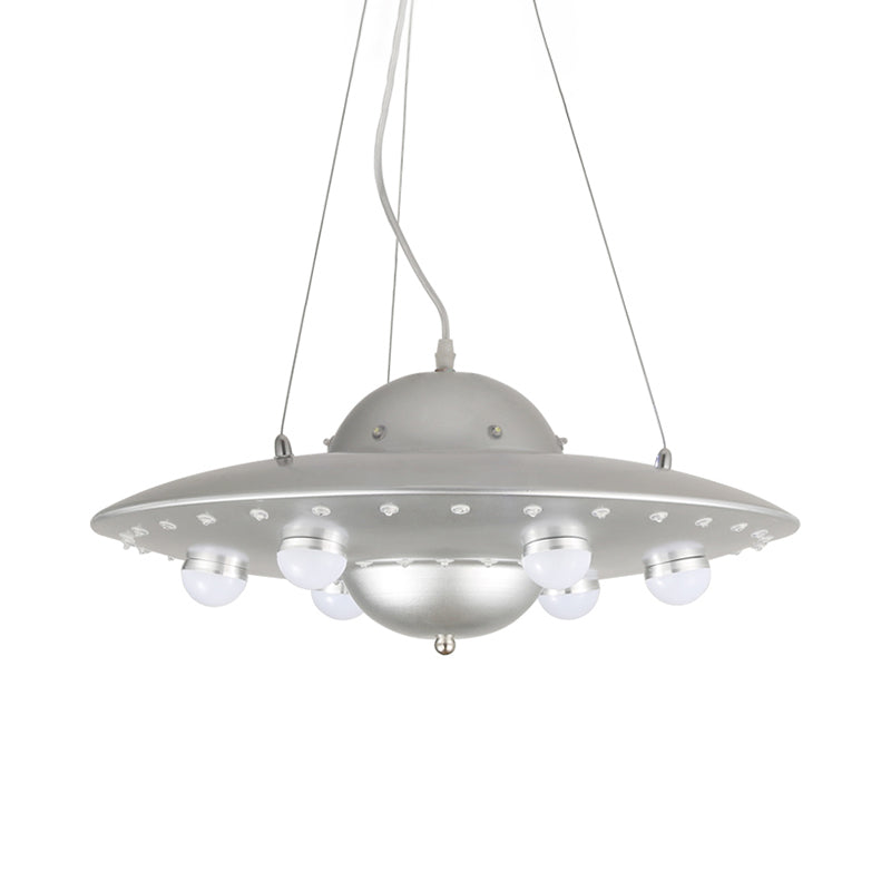 Nordic Flying Saucer Chandelier Light Metallic Child Bedroom LED Pendant Lamp Fixture in Grey/Pink/Blue