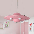 Nordic Flying Saucer Chandelier Light Metallic Child Bedroom LED Pendant Lamp Fixture in Grey/Pink/Blue