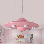 Nordic Flying Saucer Chandelier Light Metallic Child Bedroom LED Pendant Lamp Fixture in Grey/Pink/Blue