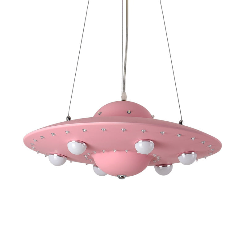Nordic Flying Saucer Chandelier Light Metallic Child Bedroom LED Pendant Lamp Fixture in Grey/Pink/Blue