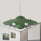 Nordic Flying Saucer Chandelier Light Metallic Child Bedroom LED Pendant Lamp Fixture in Grey/Pink/Blue