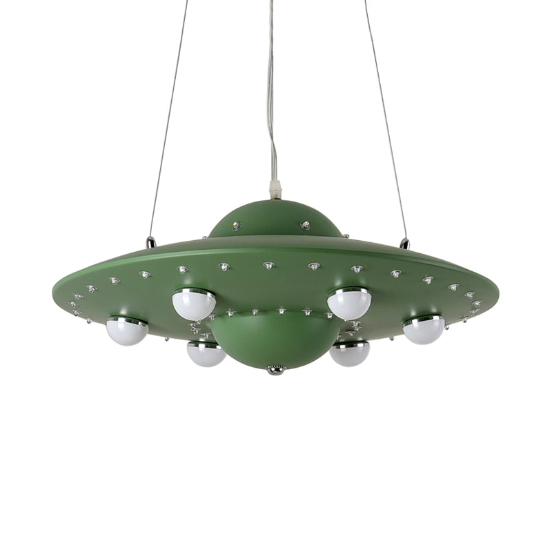 Nordic Flying Saucer Chandelier Light Metallic Child Bedroom LED Pendant Lamp Fixture in Grey/Pink/Blue