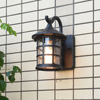 Seeded Glass Lantern Wall Lamp Countryside Single Light Outdoor Wall Light in Bronze/Black