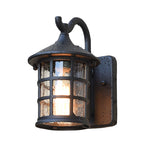Seeded Glass Lantern Wall Lamp Countryside Single Light Outdoor Wall Light in Bronze/Black