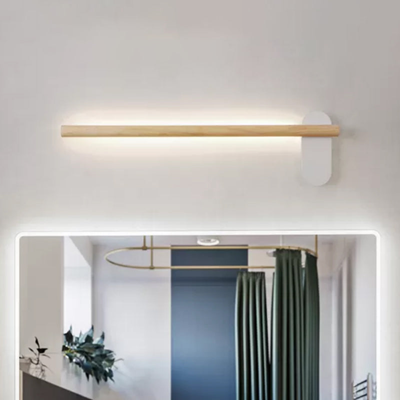 Wood Slim Linear Vanity Light Fixture Minimalism 16"/19.5"/23.5" Long LED Beige Wall Sconce Lamp for Bathroom