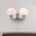 Cream Glass Global Wall Mount Light Modern 2-Head Chrome Wall Lamp Fixture with Pull Chain