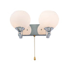 Cream Glass Global Wall Mount Light Modern 2-Head Chrome Wall Lamp Fixture with Pull Chain
