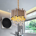Slim Tube Metal Chandelier Light Fixture Modernist 6 Lights Gold/Rose Red Finish Pendulum Lamp with Crystal Ball Deco