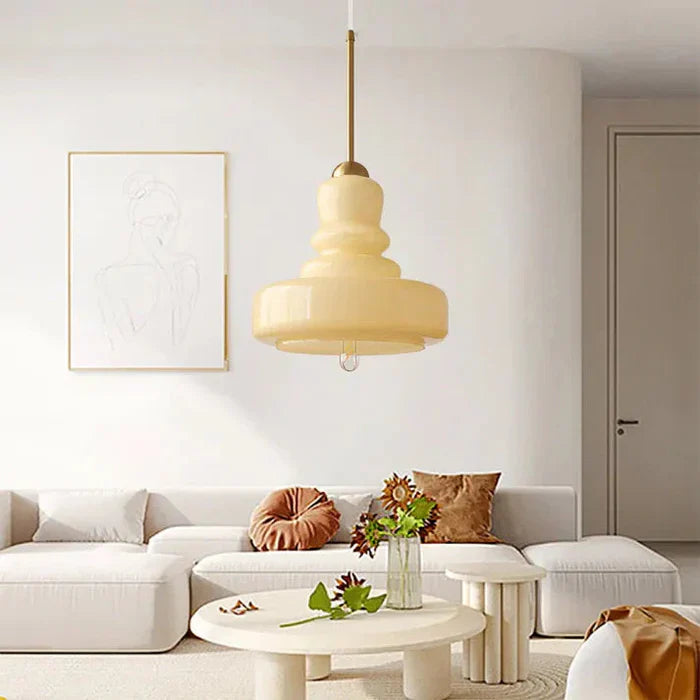 Designer Hanging Lamp with Milk Glass Bauhaus