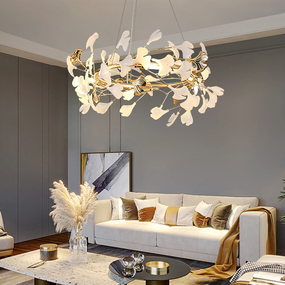 Jarn Leaf Suspension / Modern Multi Metal / Ceramic Gold / White Living Room