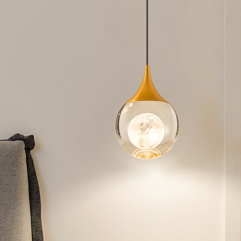 Orb/Teardrop/Arc Shape Pendulum Light Minimalist Clear Crystal Glass LED Gold Hanging Ceiling Lamp