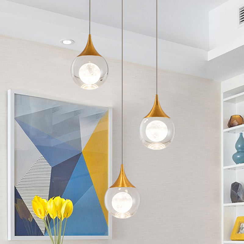 Orb/Teardrop/Arc Shape Pendulum Light Minimalist Clear Crystal Glass LED Gold Hanging Ceiling Lamp
