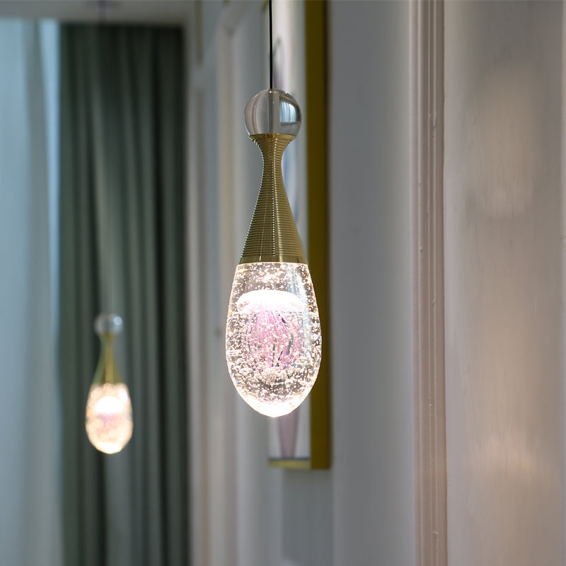 Orb/Teardrop/Arc Shape Pendulum Light Minimalist Clear Crystal Glass LED Gold Hanging Ceiling Lamp