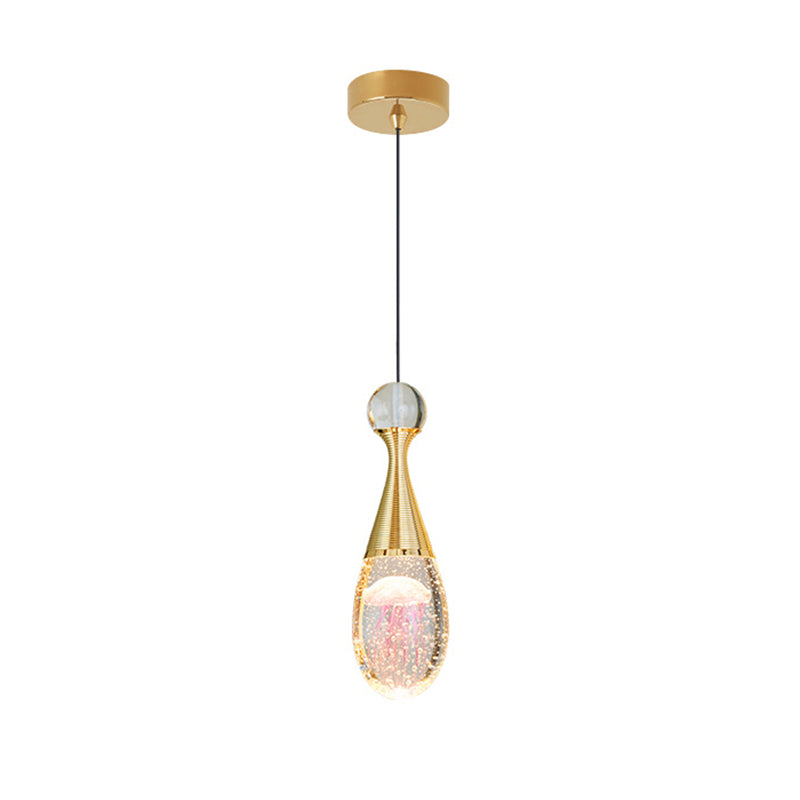 Orb/Teardrop/Arc Shape Pendulum Light Minimalist Clear Crystal Glass LED Gold Hanging Ceiling Lamp