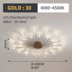 Wesley Flush-Mount Ceiling Light Fireworks, Black/Gold