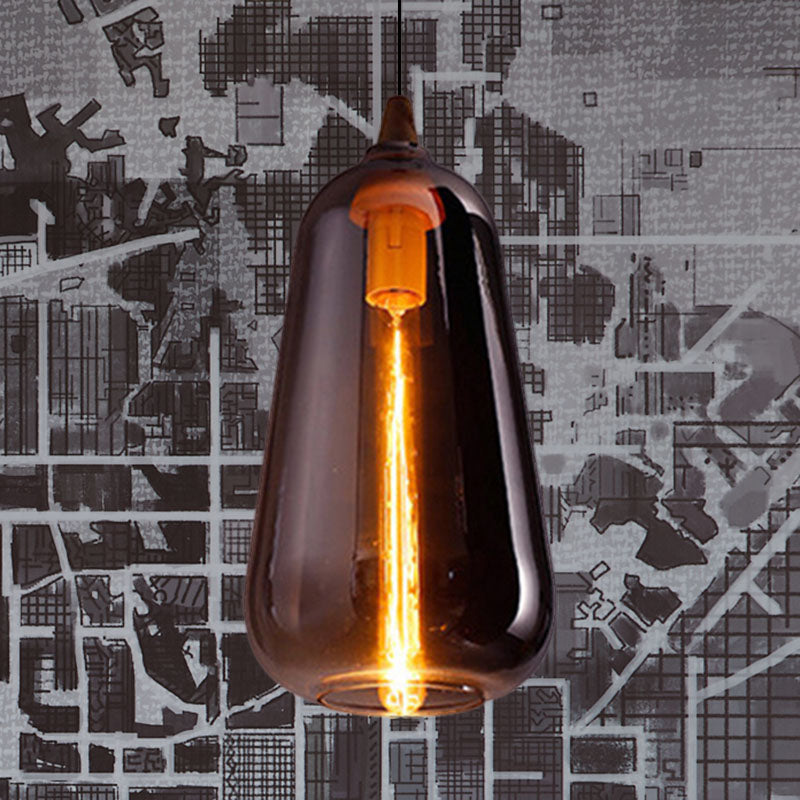 Global/Gourd/Ellipse Pendant Light Contemporary Smoky/Amber/White Glass 1 Light Dining Room Hanging Ceiling Lamp