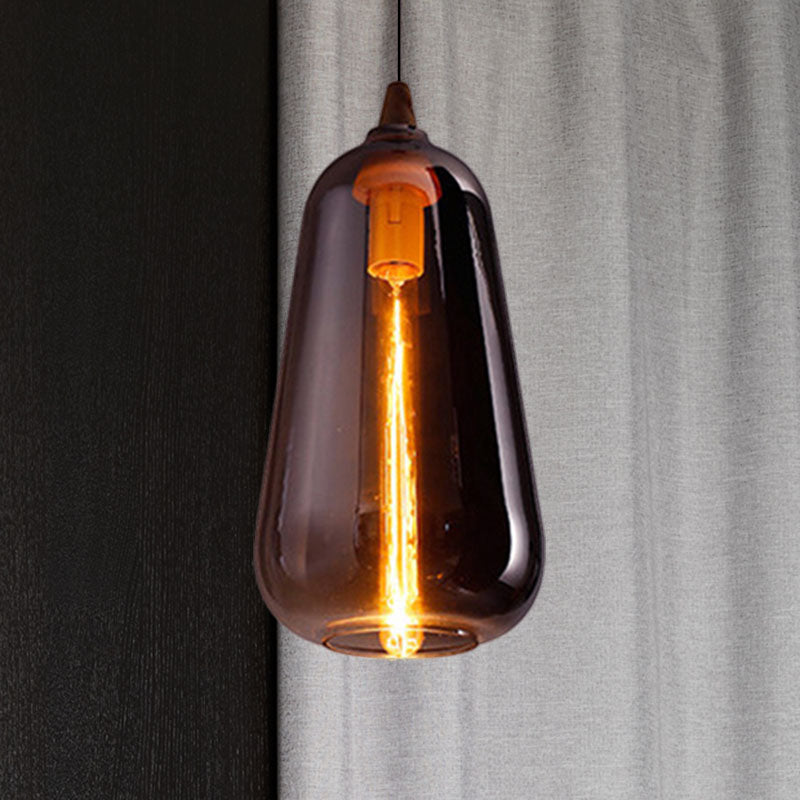 Global/Gourd/Ellipse Pendant Light Contemporary Smoky/Amber/White Glass 1 Light Dining Room Hanging Ceiling Lamp