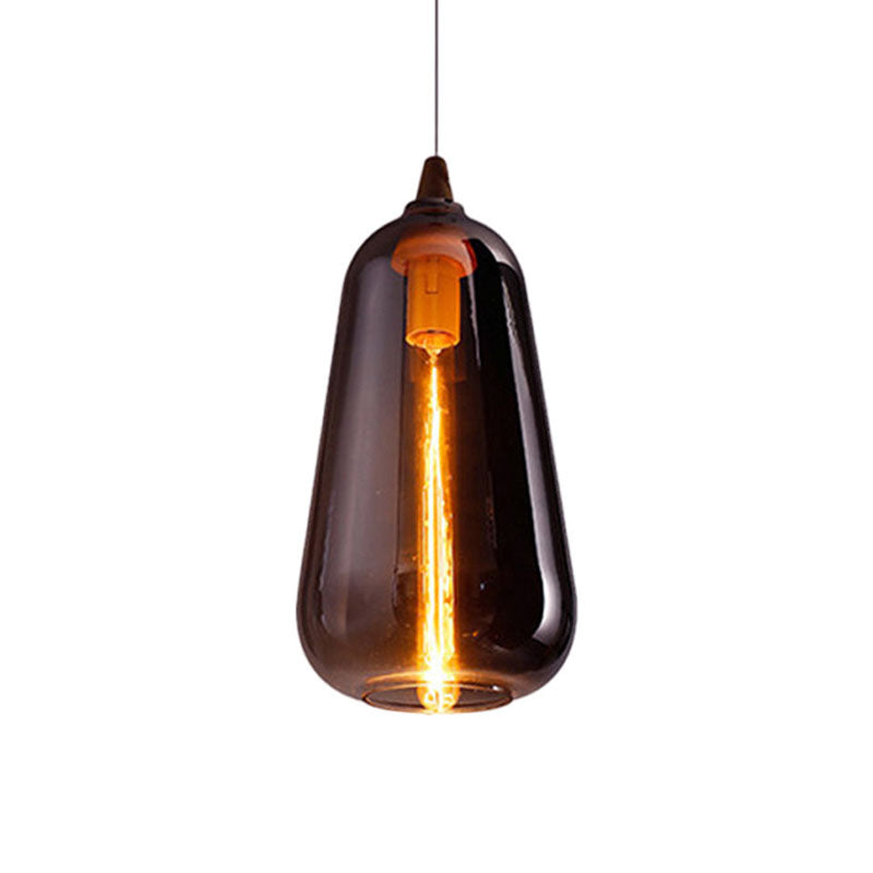 Global/Gourd/Ellipse Pendant Light Contemporary Smoky/Amber/White Glass 1 Light Dining Room Hanging Ceiling Lamp