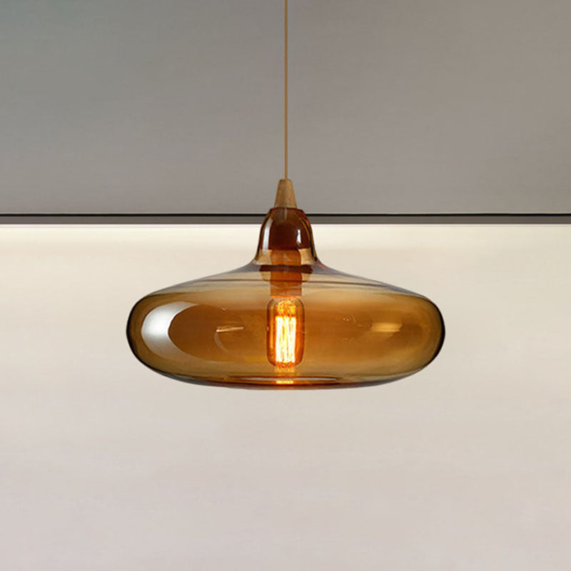 Global/Gourd/Ellipse Pendant Light Contemporary Smoky/Amber/White Glass 1 Light Dining Room Hanging Ceiling Lamp