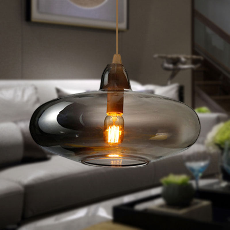 Global/Gourd/Ellipse Pendant Light Contemporary Smoky/Amber/White Glass 1 Light Dining Room Hanging Ceiling Lamp
