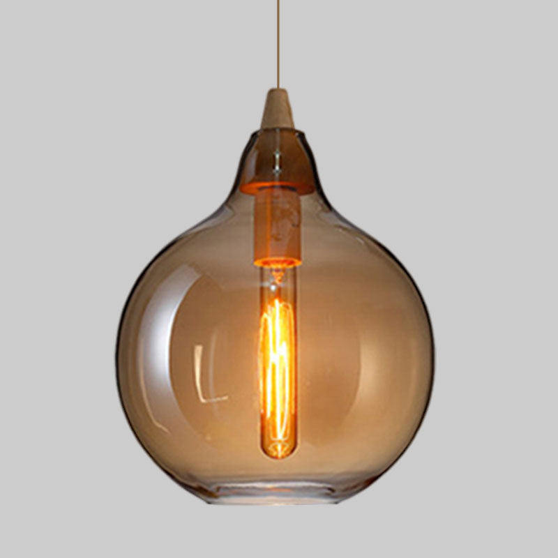 Global/Gourd/Ellipse Pendant Light Contemporary Smoky/Amber/White Glass 1 Light Dining Room Hanging Ceiling Lamp
