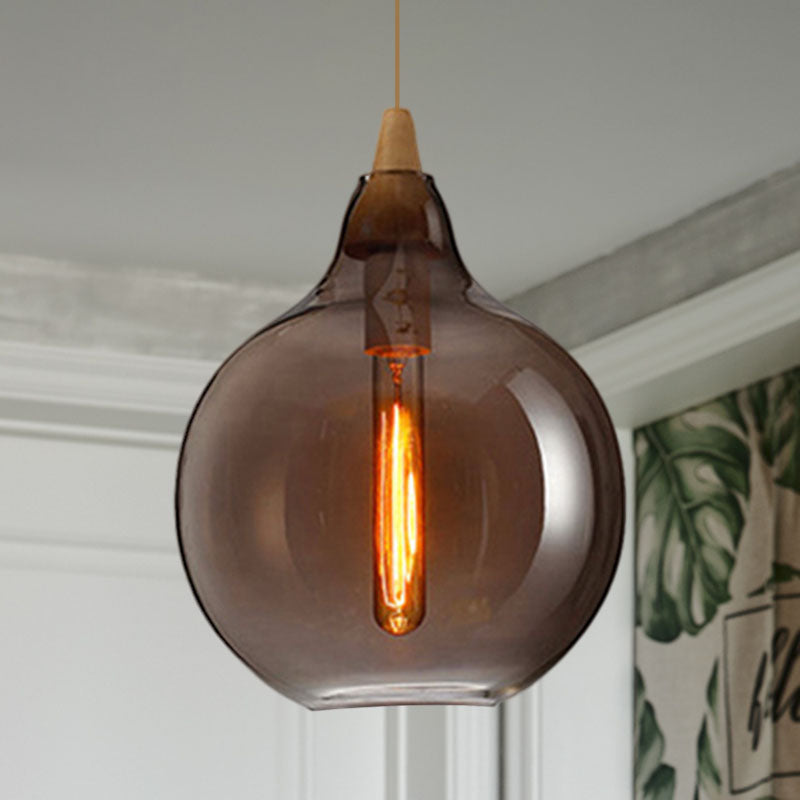 Global/Gourd/Ellipse Pendant Light Contemporary Smoky/Amber/White Glass 1 Light Dining Room Hanging Ceiling Lamp
