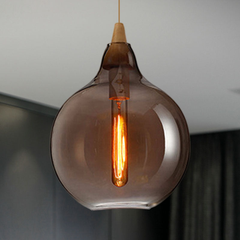 Global/Gourd/Ellipse Pendant Light Contemporary Smoky/Amber/White Glass 1 Light Dining Room Hanging Ceiling Lamp