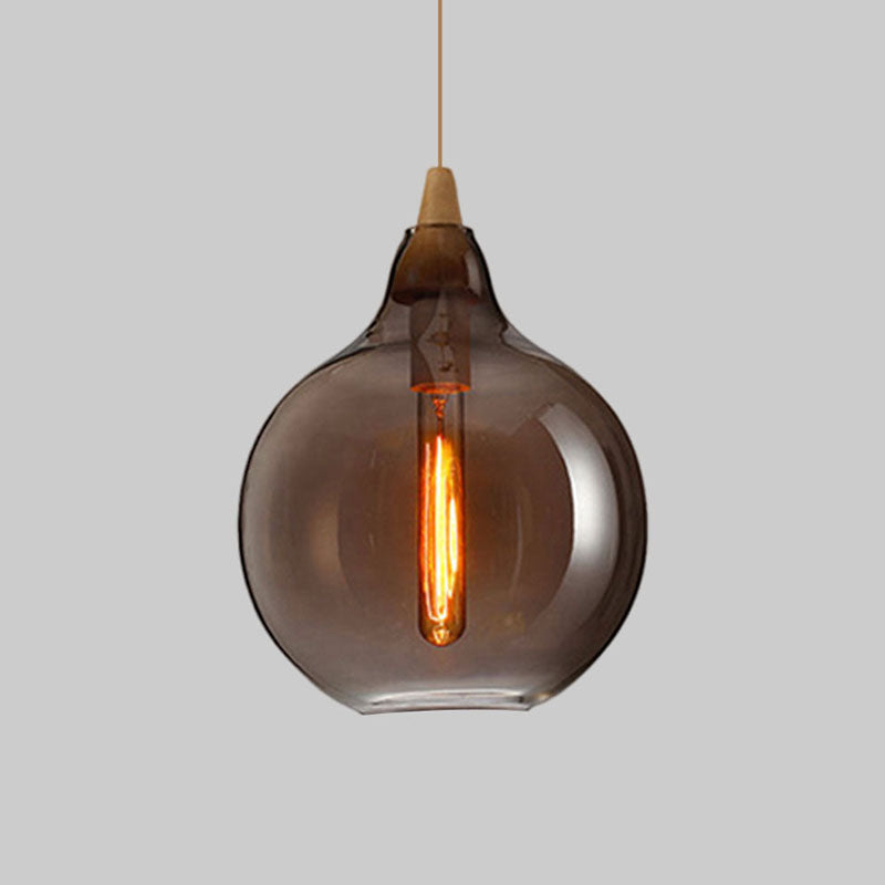 Global/Gourd/Ellipse Pendant Light Contemporary Smoky/Amber/White Glass 1 Light Dining Room Hanging Ceiling Lamp