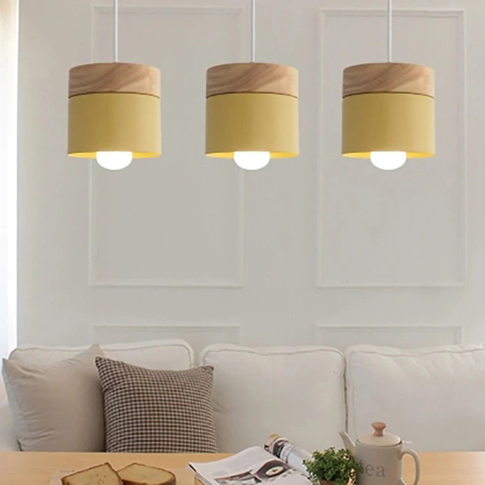 Hanging Lamp in Scandinavian Style – Metal Shade with Wood, Minimalist Lighting