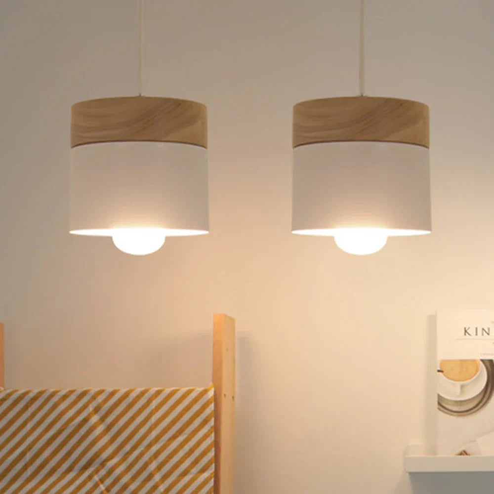 Hanging Lamp in Scandinavian Style – Metal Shade with Wood, Minimalist Lighting