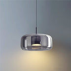 June Modern Cylinder Pendant Light. Clear/Smoky Gray/Amber