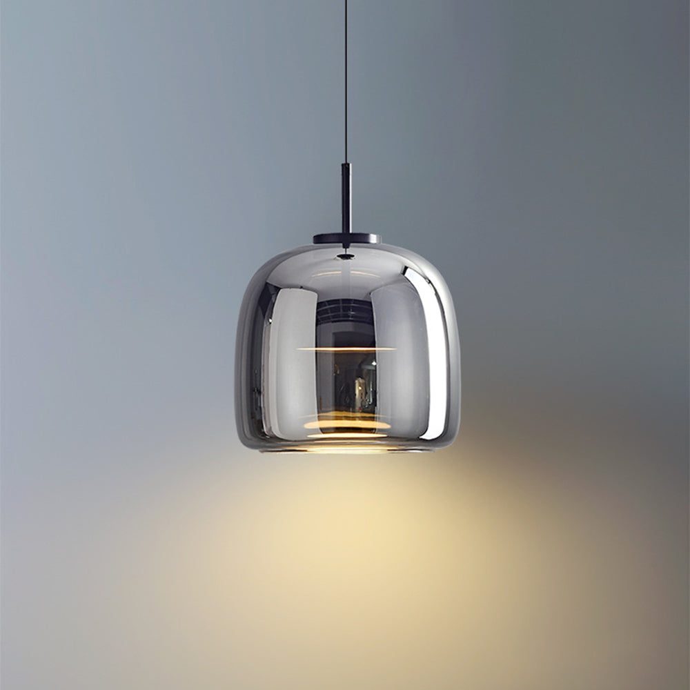 June Modern Cylinder Pendant Light. Clear/Smoky Gray/Amber