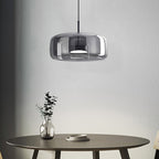 June Modern Cylinder Pendant Light. Clear/Smoky Gray/Amber