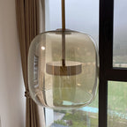 June Modern Cylinder Pendant Light. Clear/Smoky Gray/Amber