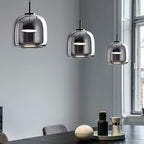 June Modern Cylinder Pendant Light. Clear/Smoky Gray/Amber