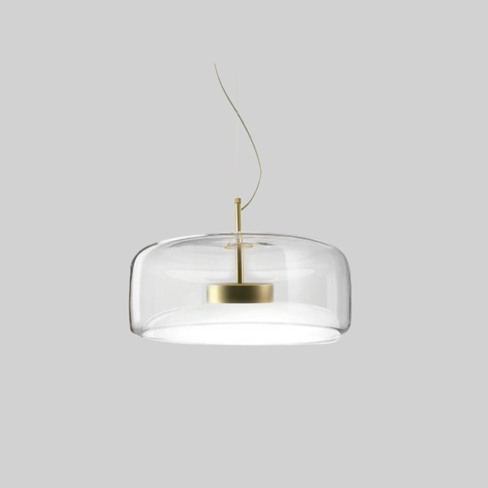June Modern Cylinder Pendant Light. Clear/Smoky Gray/Amber