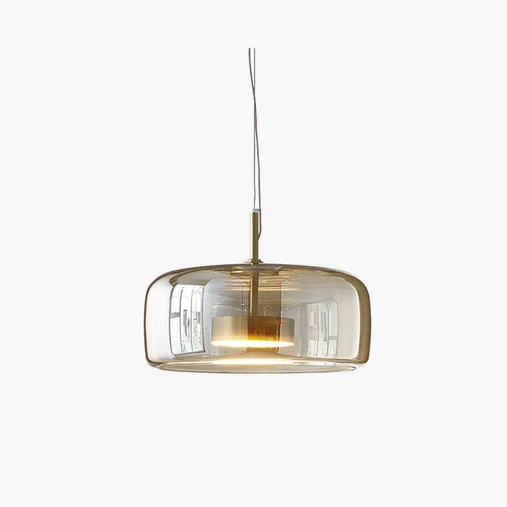 June Modern Cylinder Pendant Light. Clear/Smoky Gray/Amber