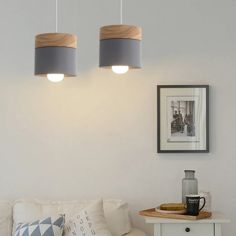 Hanging Lamp in Scandinavian Style – Metal Shade with Wood, Minimalist Lighting