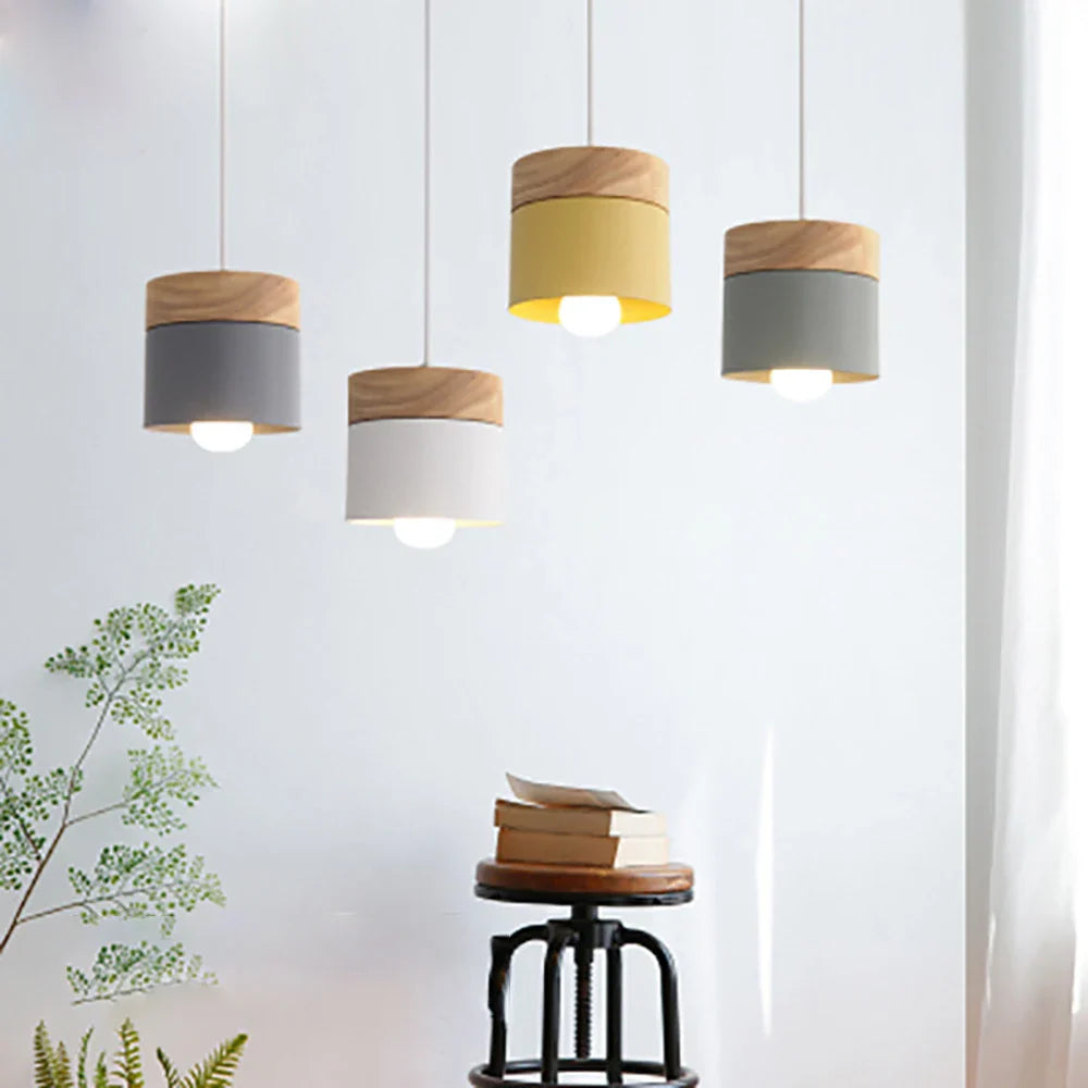 Hanging Lamp in Scandinavian Style – Metal Shade with Wood, Minimalist Lighting