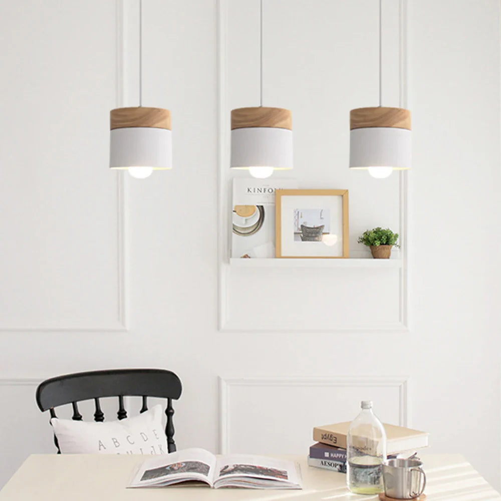 Hanging Lamp in Scandinavian Style – Metal Shade with Wood, Minimalist Lighting