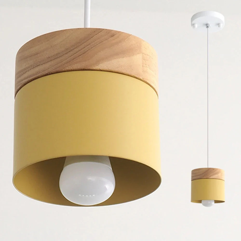 Hanging Lamp in Scandinavian Style – Metal Shade with Wood, Minimalist Lighting