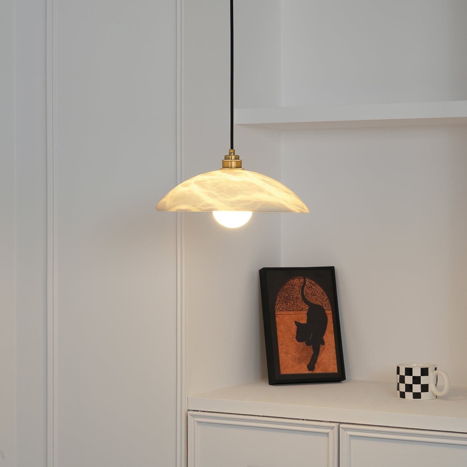 Delin Dome Pendant Light Alabaster & Brass