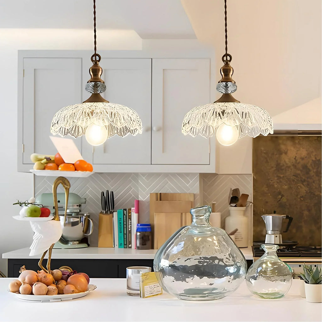 Anthea Retro Brass Glass Flower Pendant Light