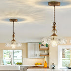 Anthea Retro Brass Glass Flower Pendant Light
