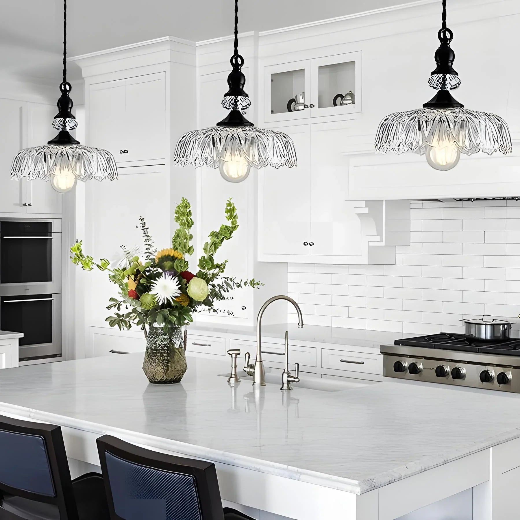 Anthea Retro Brass Glass Flower Pendant Light