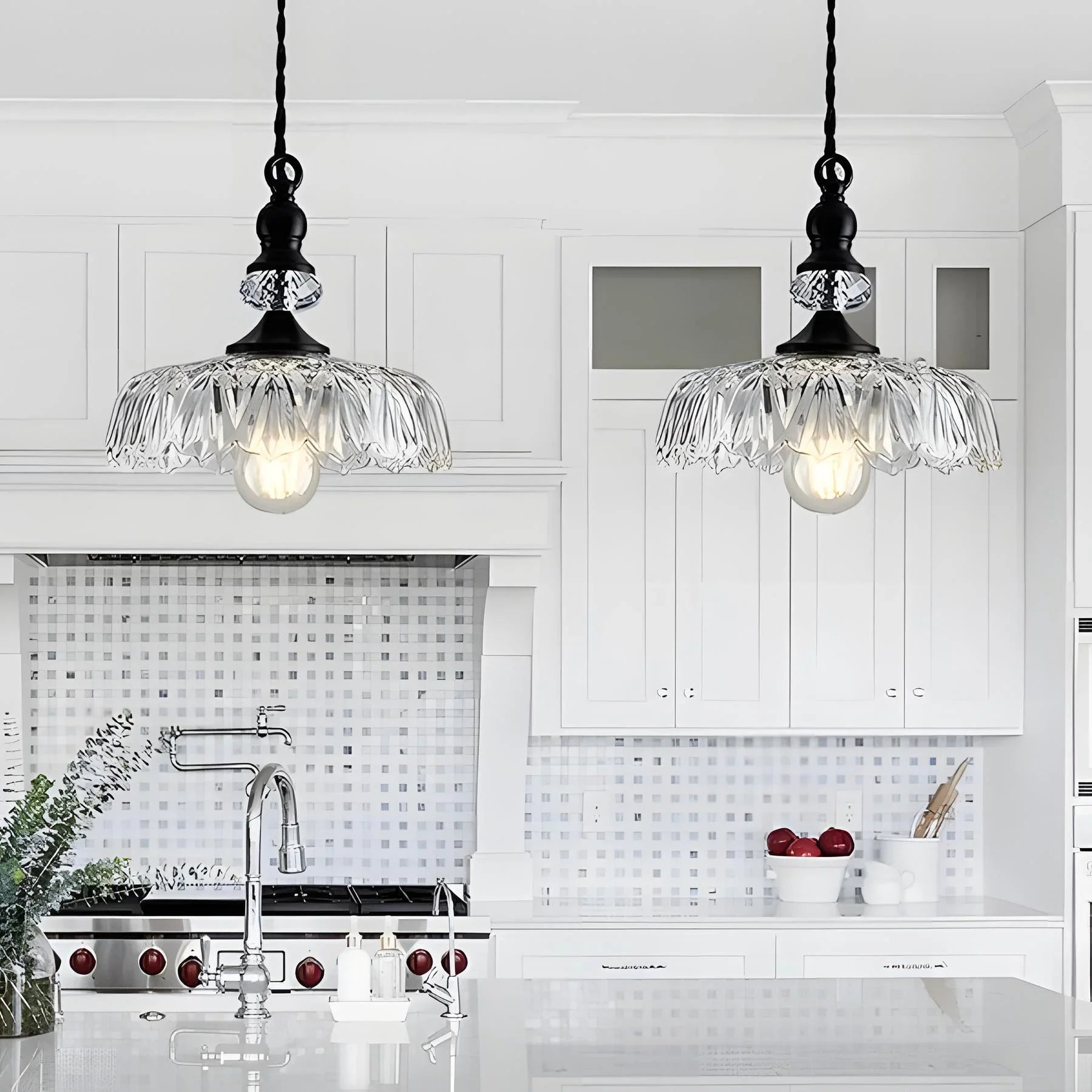 Anthea Retro Brass Glass Flower Pendant Light